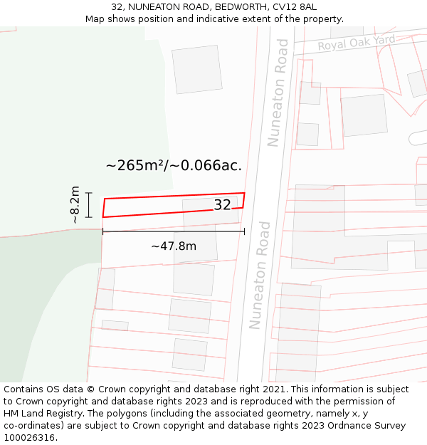 32, NUNEATON ROAD, BEDWORTH, CV12 8AL: Plot and title map