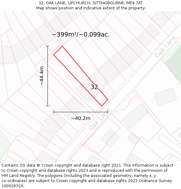 32, OAK LANE, UPCHURCH, SITTINGBOURNE, ME9 7AT: Plot and title map