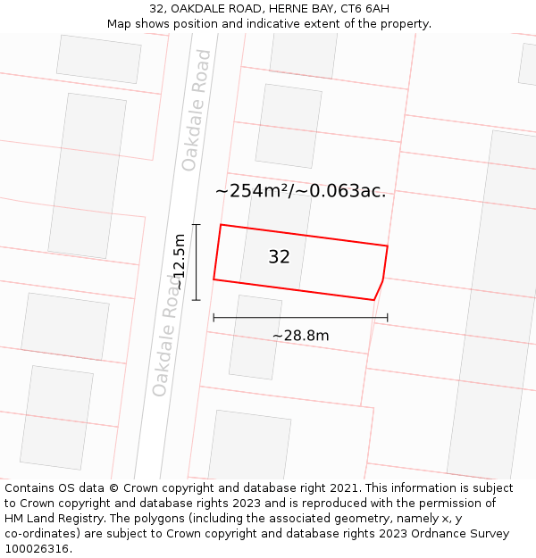 32, OAKDALE ROAD, HERNE BAY, CT6 6AH: Plot and title map