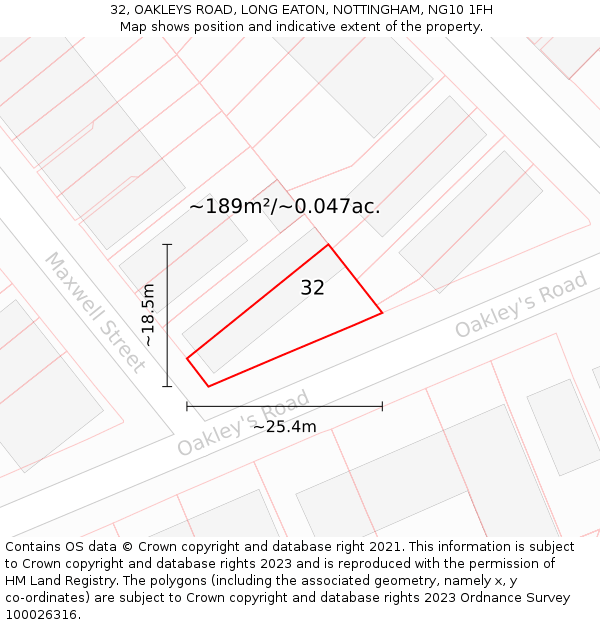 32, OAKLEYS ROAD, LONG EATON, NOTTINGHAM, NG10 1FH: Plot and title map