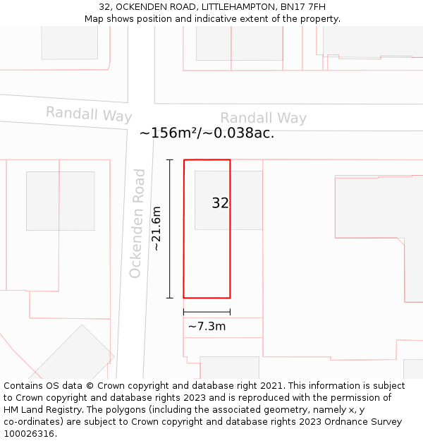 32, OCKENDEN ROAD, LITTLEHAMPTON, BN17 7FH: Plot and title map