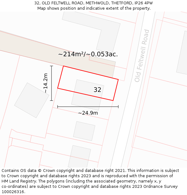 32, OLD FELTWELL ROAD, METHWOLD, THETFORD, IP26 4PW: Plot and title map