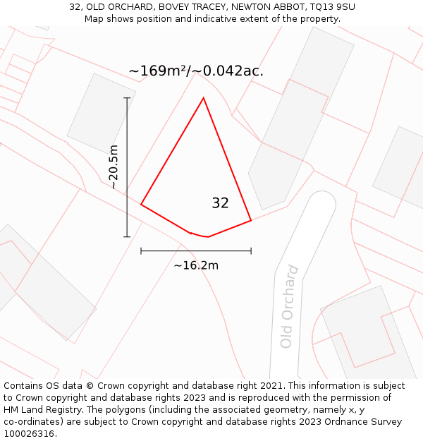 32, OLD ORCHARD, BOVEY TRACEY, NEWTON ABBOT, TQ13 9SU: Plot and title map