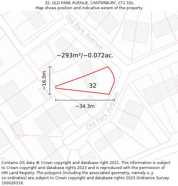 32, OLD PARK AVENUE, CANTERBURY, CT1 1DL: Plot and title map