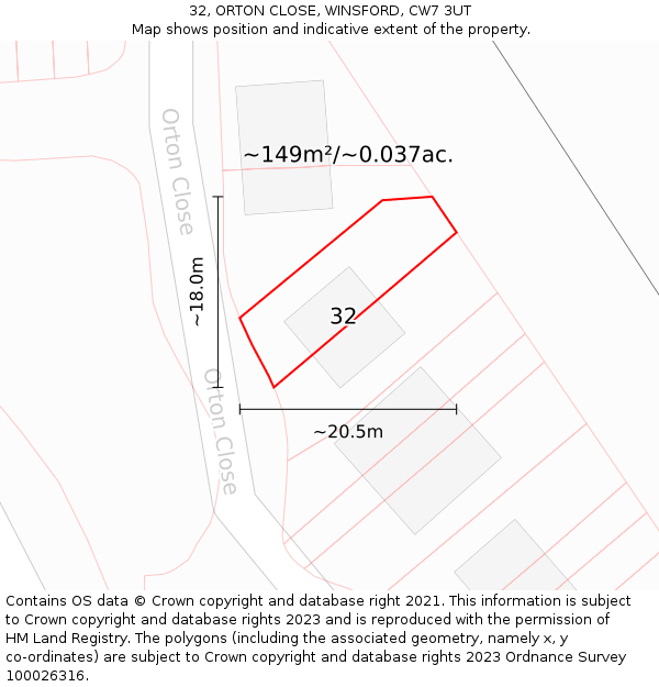 32, ORTON CLOSE, WINSFORD, CW7 3UT: Plot and title map