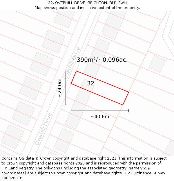 32, OVERHILL DRIVE, BRIGHTON, BN1 8WH: Plot and title map