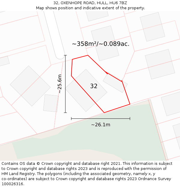 32, OXENHOPE ROAD, HULL, HU6 7BZ: Plot and title map