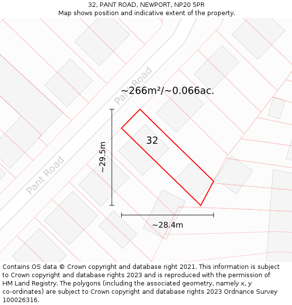 32, PANT ROAD, NEWPORT, NP20 5PR: Plot and title map