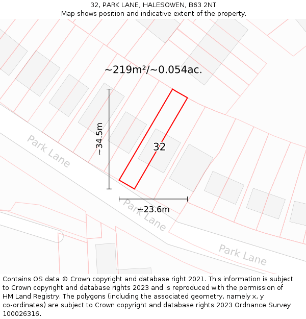 32, PARK LANE, HALESOWEN, B63 2NT: Plot and title map