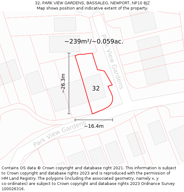 32, PARK VIEW GARDENS, BASSALEG, NEWPORT, NP10 8JZ: Plot and title map