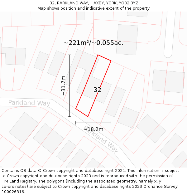 32, PARKLAND WAY, HAXBY, YORK, YO32 3YZ: Plot and title map