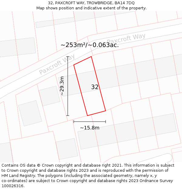 32, PAXCROFT WAY, TROWBRIDGE, BA14 7DQ: Plot and title map