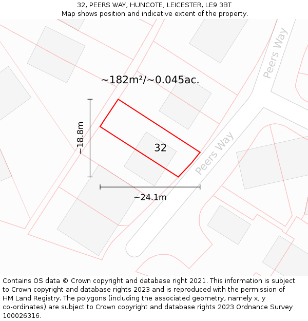 32, PEERS WAY, HUNCOTE, LEICESTER, LE9 3BT: Plot and title map