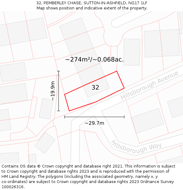 32, PEMBERLEY CHASE, SUTTON-IN-ASHFIELD, NG17 1LF: Plot and title map