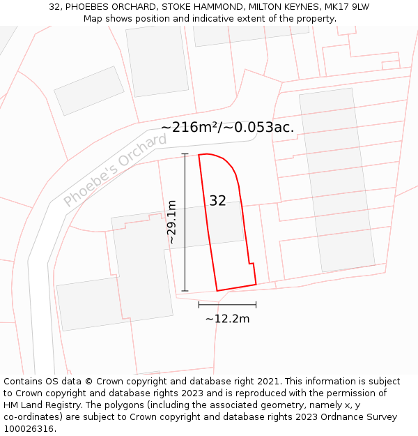 32, PHOEBES ORCHARD, STOKE HAMMOND, MILTON KEYNES, MK17 9LW: Plot and title map