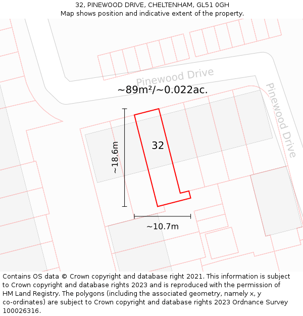 32, PINEWOOD DRIVE, CHELTENHAM, GL51 0GH: Plot and title map