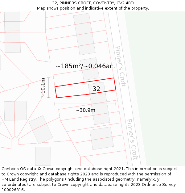 32, PINNERS CROFT, COVENTRY, CV2 4RD: Plot and title map