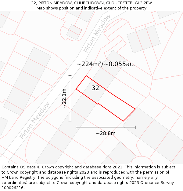 32, PIRTON MEADOW, CHURCHDOWN, GLOUCESTER, GL3 2RW: Plot and title map