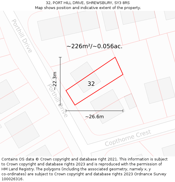32, PORT HILL DRIVE, SHREWSBURY, SY3 8RS: Plot and title map