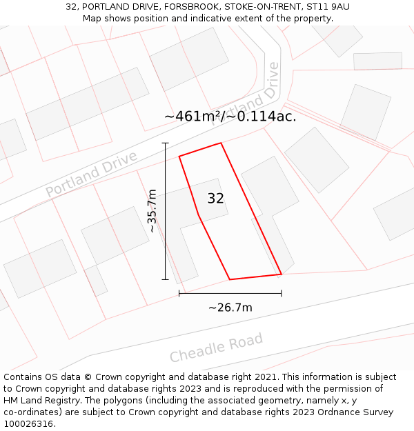 32, PORTLAND DRIVE, FORSBROOK, STOKE-ON-TRENT, ST11 9AU: Plot and title map