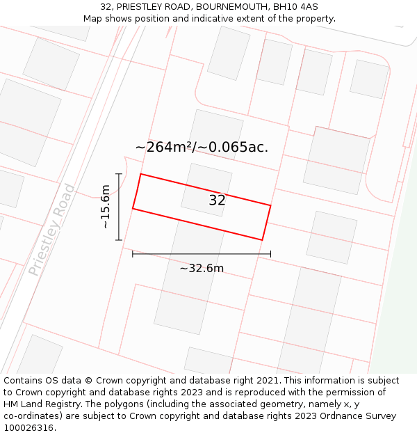 32, PRIESTLEY ROAD, BOURNEMOUTH, BH10 4AS: Plot and title map