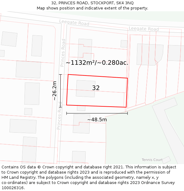 32, PRINCES ROAD, STOCKPORT, SK4 3NQ: Plot and title map