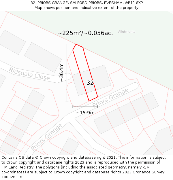 32, PRIORS GRANGE, SALFORD PRIORS, EVESHAM, WR11 8XP: Plot and title map