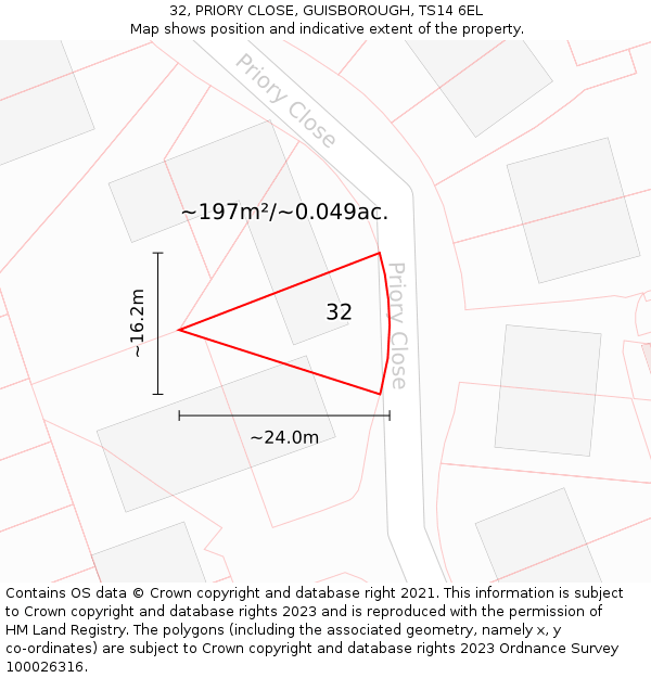 32, PRIORY CLOSE, GUISBOROUGH, TS14 6EL: Plot and title map