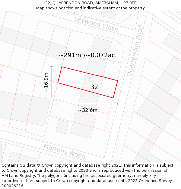 32, QUARRENDON ROAD, AMERSHAM, HP7 9EF: Plot and title map