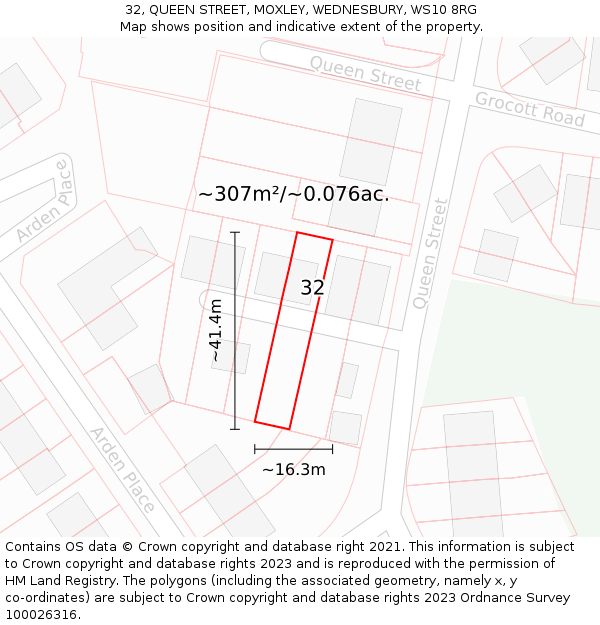 32, QUEEN STREET, MOXLEY, WEDNESBURY, WS10 8RG: Plot and title map