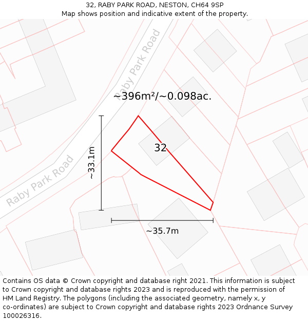 32, RABY PARK ROAD, NESTON, CH64 9SP: Plot and title map