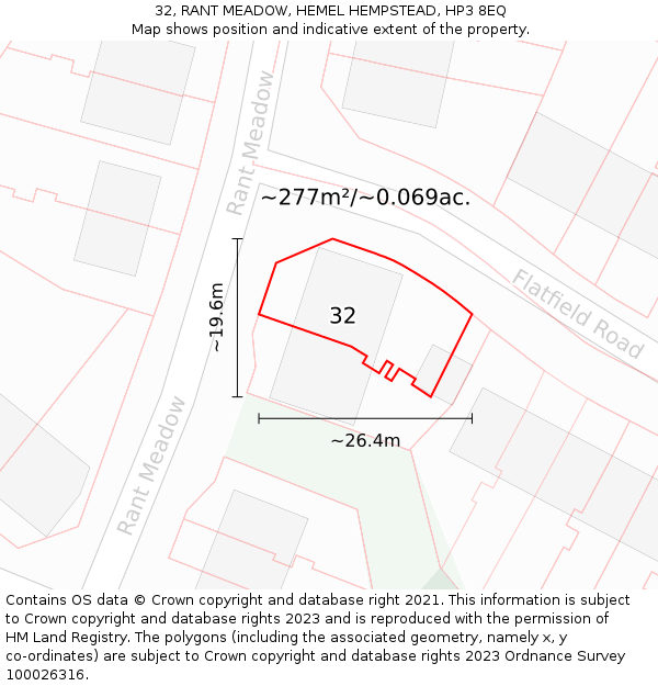 32, RANT MEADOW, HEMEL HEMPSTEAD, HP3 8EQ: Plot and title map