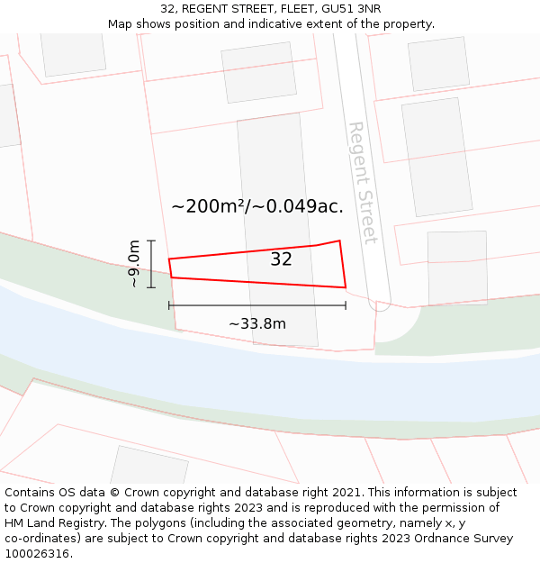 32, REGENT STREET, FLEET, GU51 3NR: Plot and title map