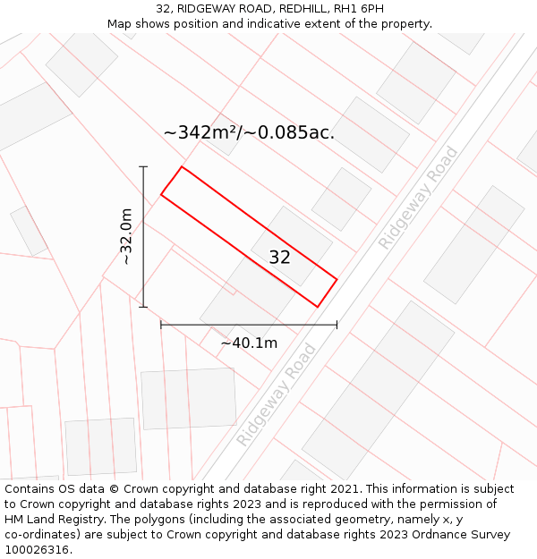 32, RIDGEWAY ROAD, REDHILL, RH1 6PH: Plot and title map