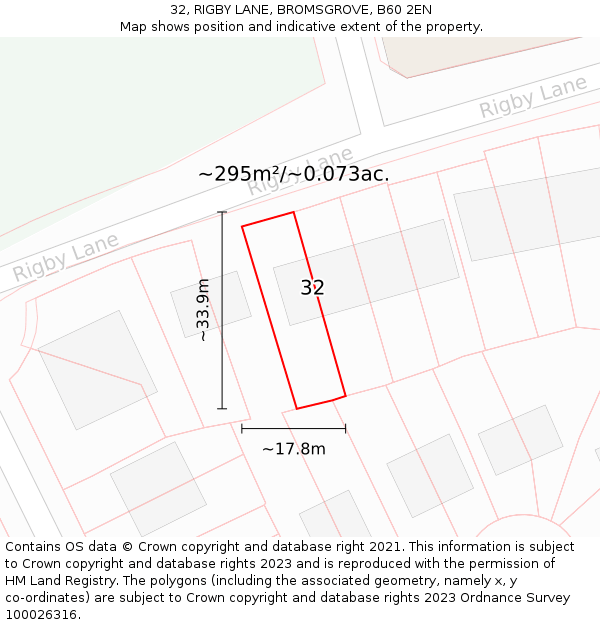 32, RIGBY LANE, BROMSGROVE, B60 2EN: Plot and title map