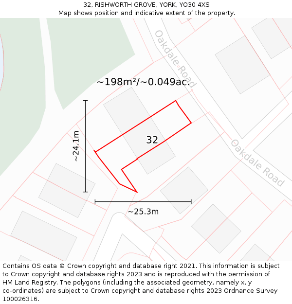 32, RISHWORTH GROVE, YORK, YO30 4XS: Plot and title map