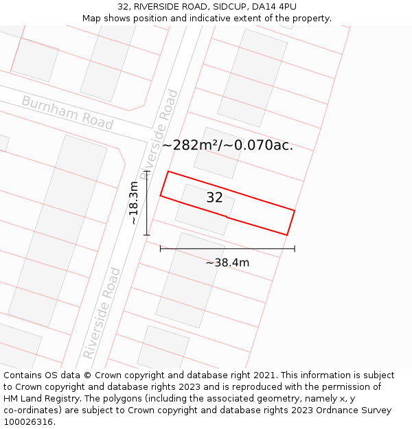 32, RIVERSIDE ROAD, SIDCUP, DA14 4PU: Plot and title map