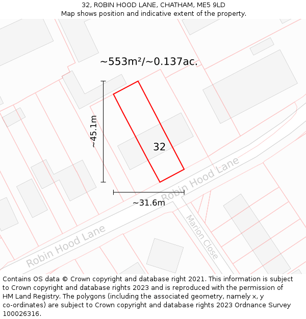 32, ROBIN HOOD LANE, CHATHAM, ME5 9LD: Plot and title map