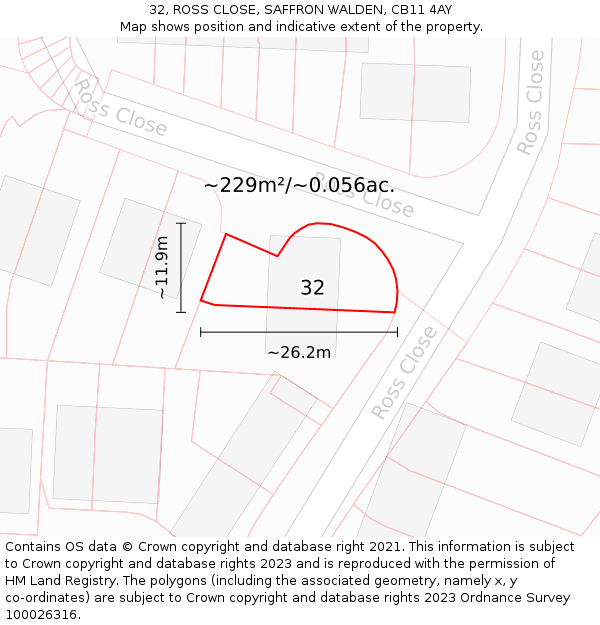 32, ROSS CLOSE, SAFFRON WALDEN, CB11 4AY: Plot and title map
