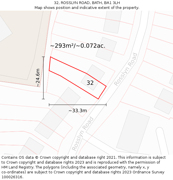 32, ROSSLYN ROAD, BATH, BA1 3LH: Plot and title map