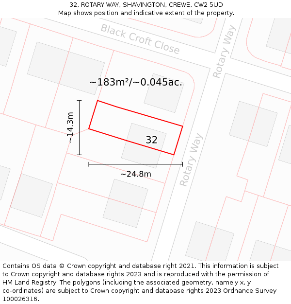 32, ROTARY WAY, SHAVINGTON, CREWE, CW2 5UD: Plot and title map