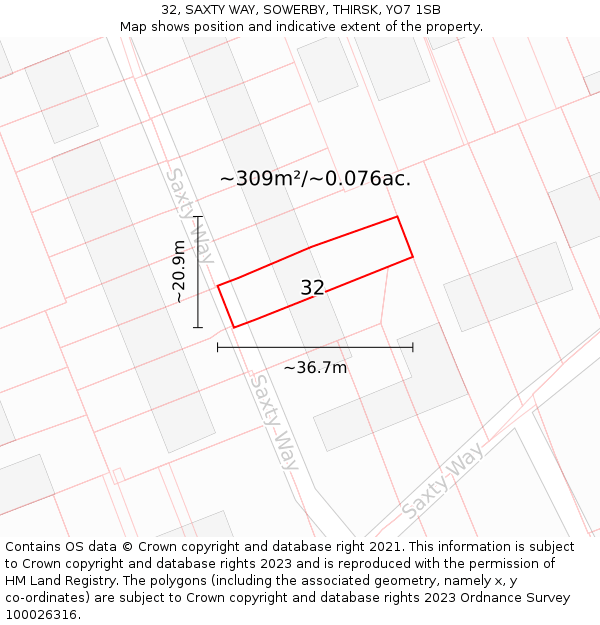 32, SAXTY WAY, SOWERBY, THIRSK, YO7 1SB: Plot and title map