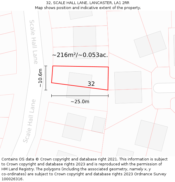 32, SCALE HALL LANE, LANCASTER, LA1 2RR: Plot and title map