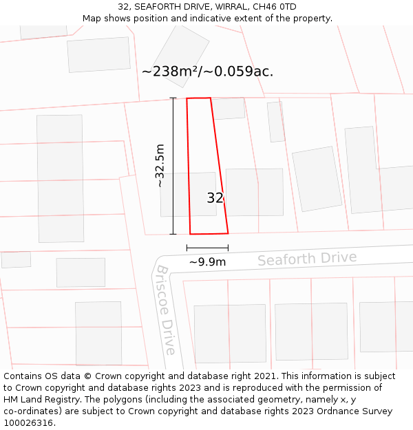 32, SEAFORTH DRIVE, WIRRAL, CH46 0TD: Plot and title map