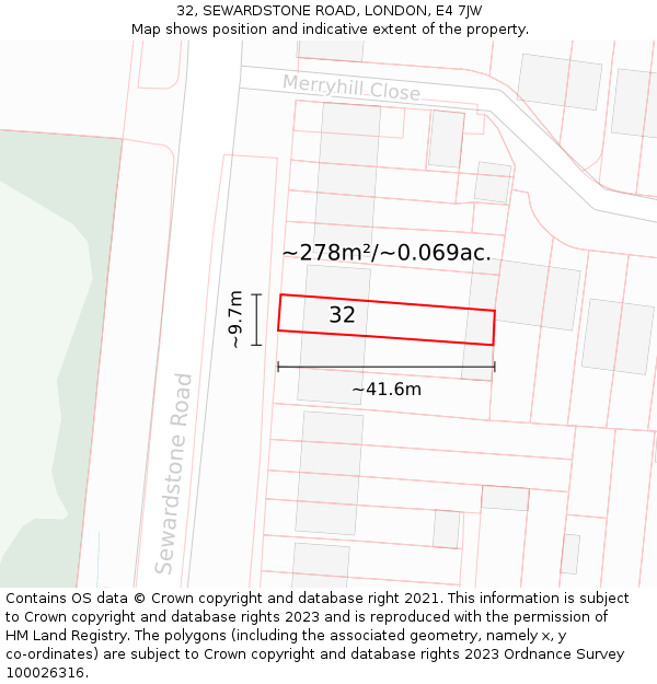 32, SEWARDSTONE ROAD, LONDON, E4 7JW: Plot and title map