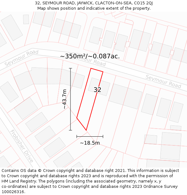 32, SEYMOUR ROAD, JAYWICK, CLACTON-ON-SEA, CO15 2QJ: Plot and title map