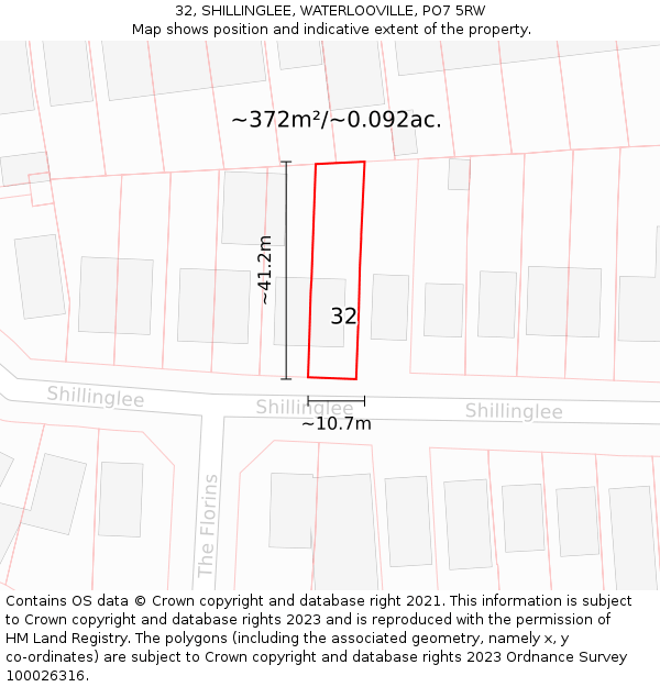 32, SHILLINGLEE, WATERLOOVILLE, PO7 5RW: Plot and title map