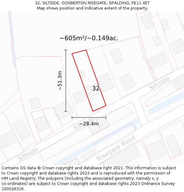 32, SILTSIDE, GOSBERTON RISEGATE, SPALDING, PE11 4ET: Plot and title map