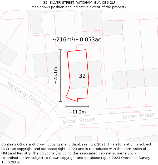 32, SILVER STREET, WITCHAM, ELY, CB6 2LF: Plot and title map