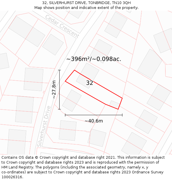 32, SILVERHURST DRIVE, TONBRIDGE, TN10 3QH: Plot and title map